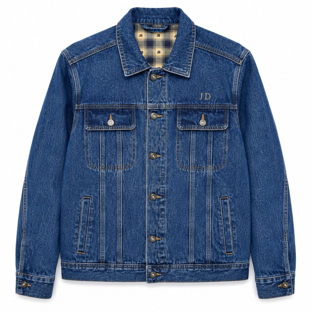 Danbury Mint Men Large Plaid Lined Trucker Jean Coat Personalized (JD) Initials